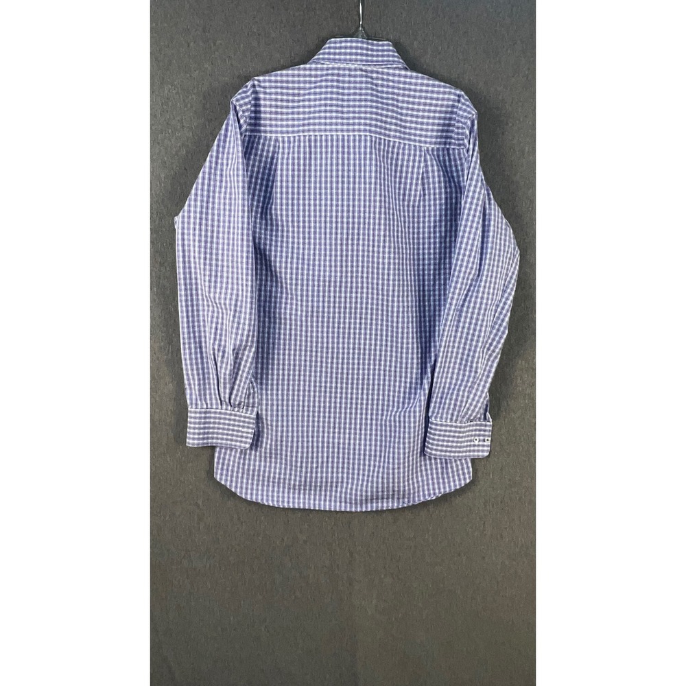 Lot of 2 David Donahue Trim Fit 15.5 Dress Shirts Mens Blue Solid & Purple Check - Picture 10 of 10